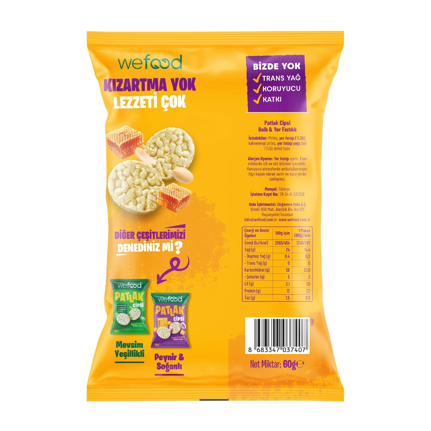 Wefood Ballı & Yer Fıstıklı Patlak Cipsi 60 g 15'li