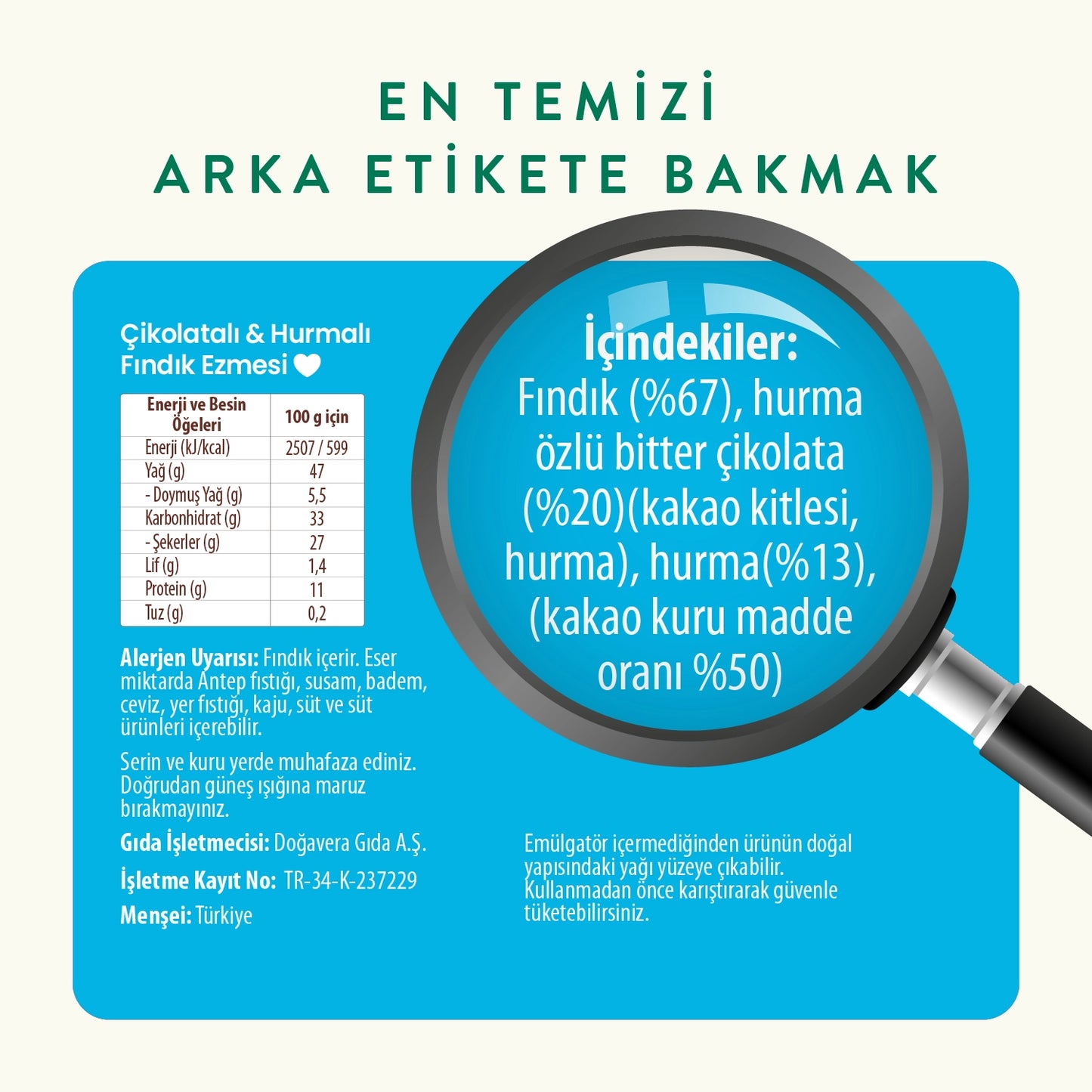 Wefood Çikolatalı Hurmalı Fındık Ezmesi (Şekersiz, Katkısız) 200 gr