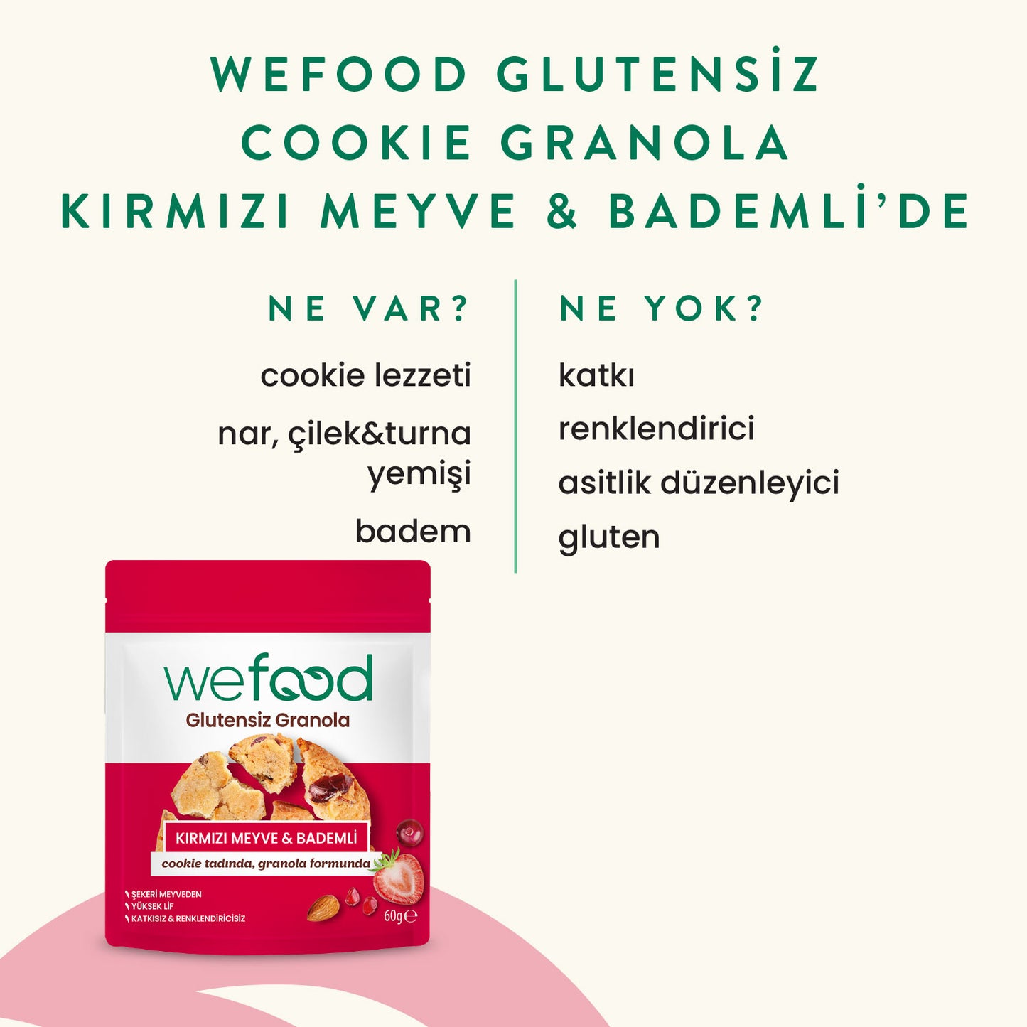 Glutensiz Granola Bites Kırmızı Meyve & Bademli 60 gr