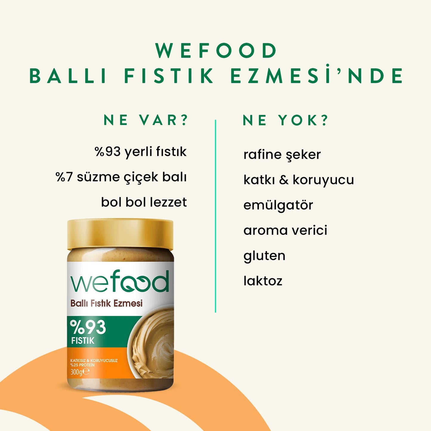 Wefood Şekersiz Ham Ballı Fıstık Ezmesi 300 gr (Fıstık Parçacıklı)
