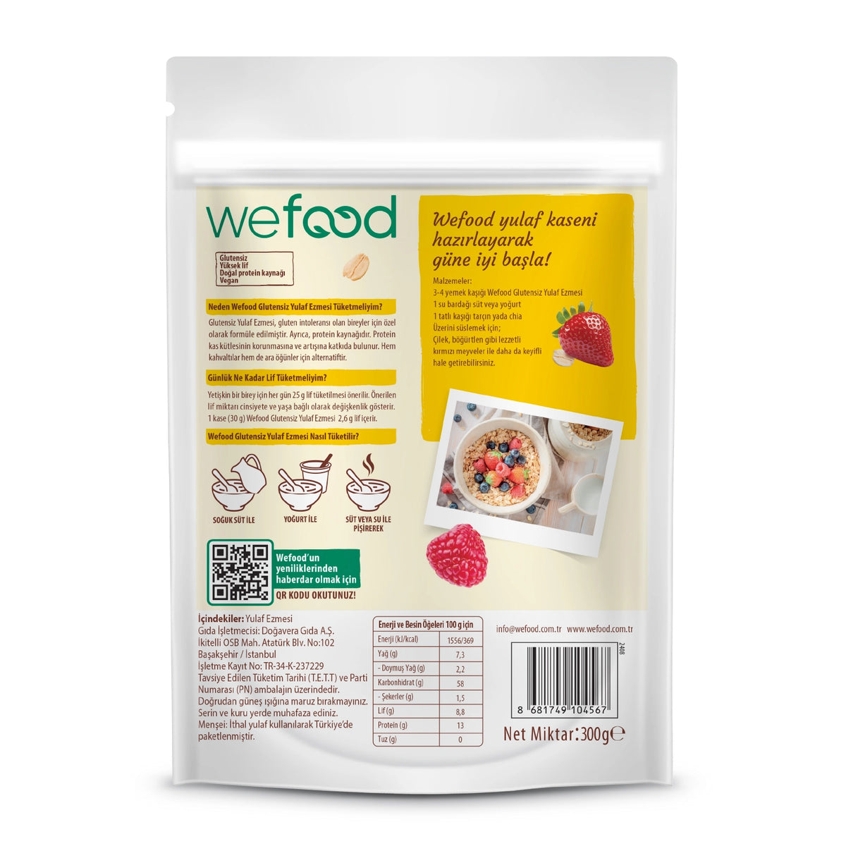 Wefood Glutensiz Yulaf Ezmesi 300 gr 5'li