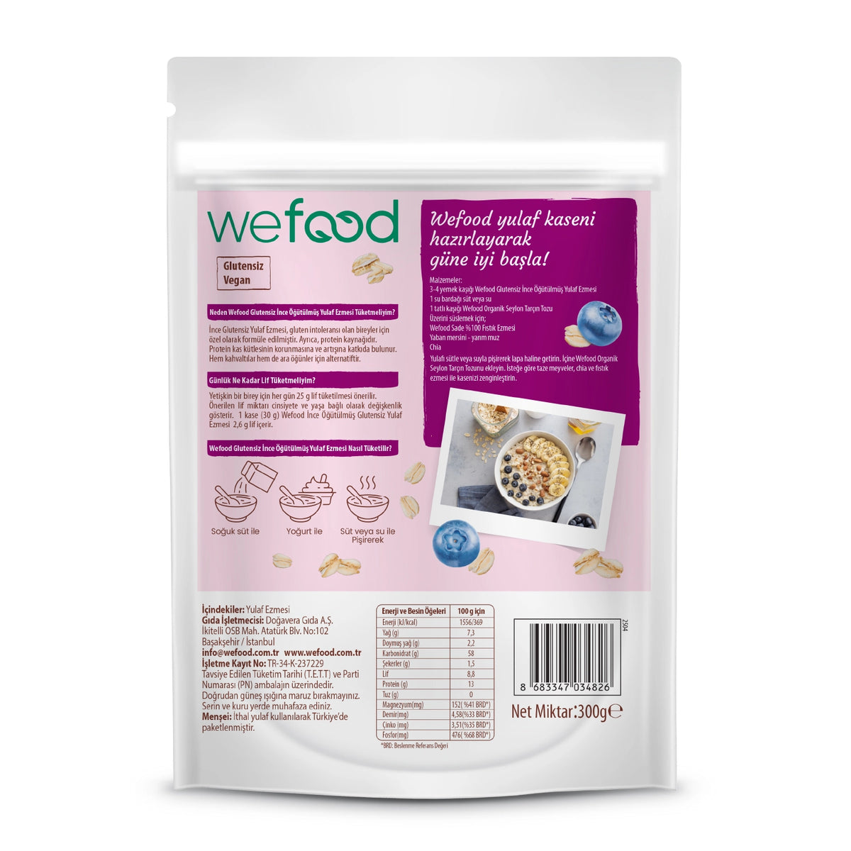 Wefood İnce Öğütülmüş Glutensiz Yulaf Ezmesi 300 gr 5'li