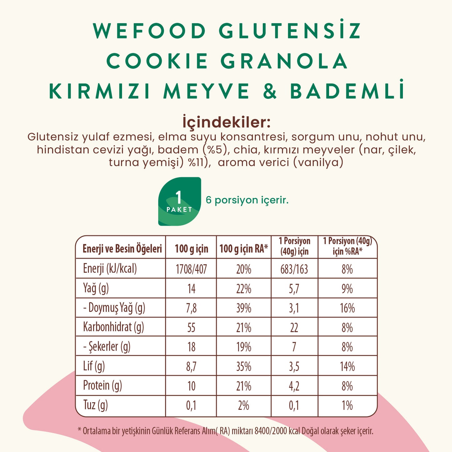 Glutensiz Granola Kırmızı Meyve & Bademli 250 gr