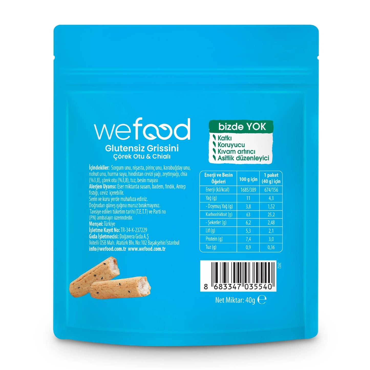 Wefood Glutensiz Grissini Çörek Otu & Chia'lı 40 g
