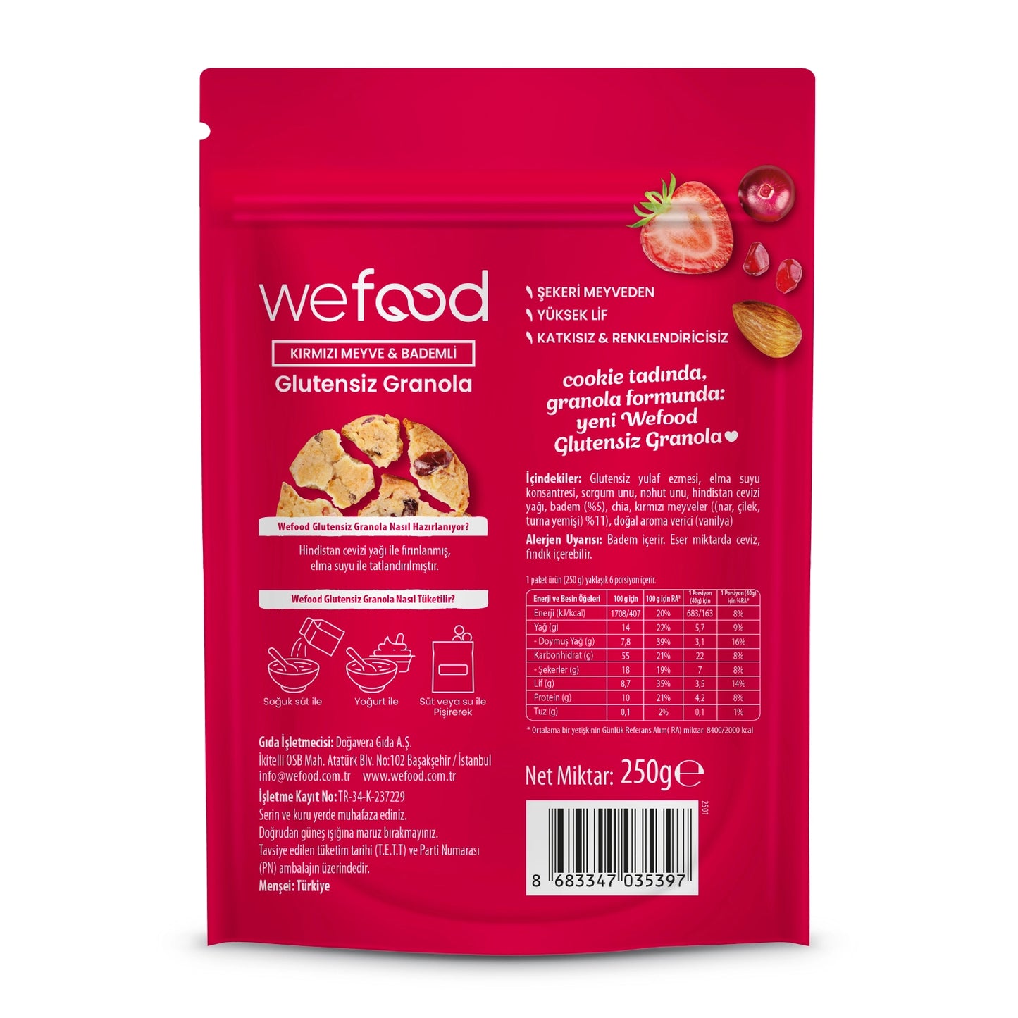 Wefood Glutensiz Granola Kırmızı Meyve & Bademli 250 gr