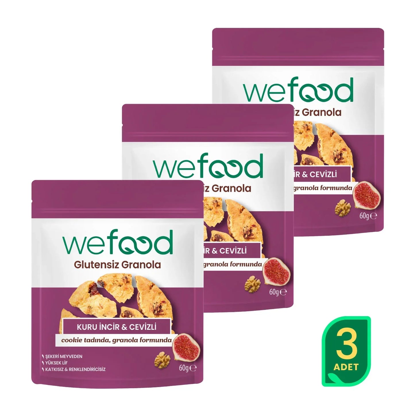 Wefood Glutensiz Granola Bites Kuru İncir & Cevizli 60 gr 3'lü