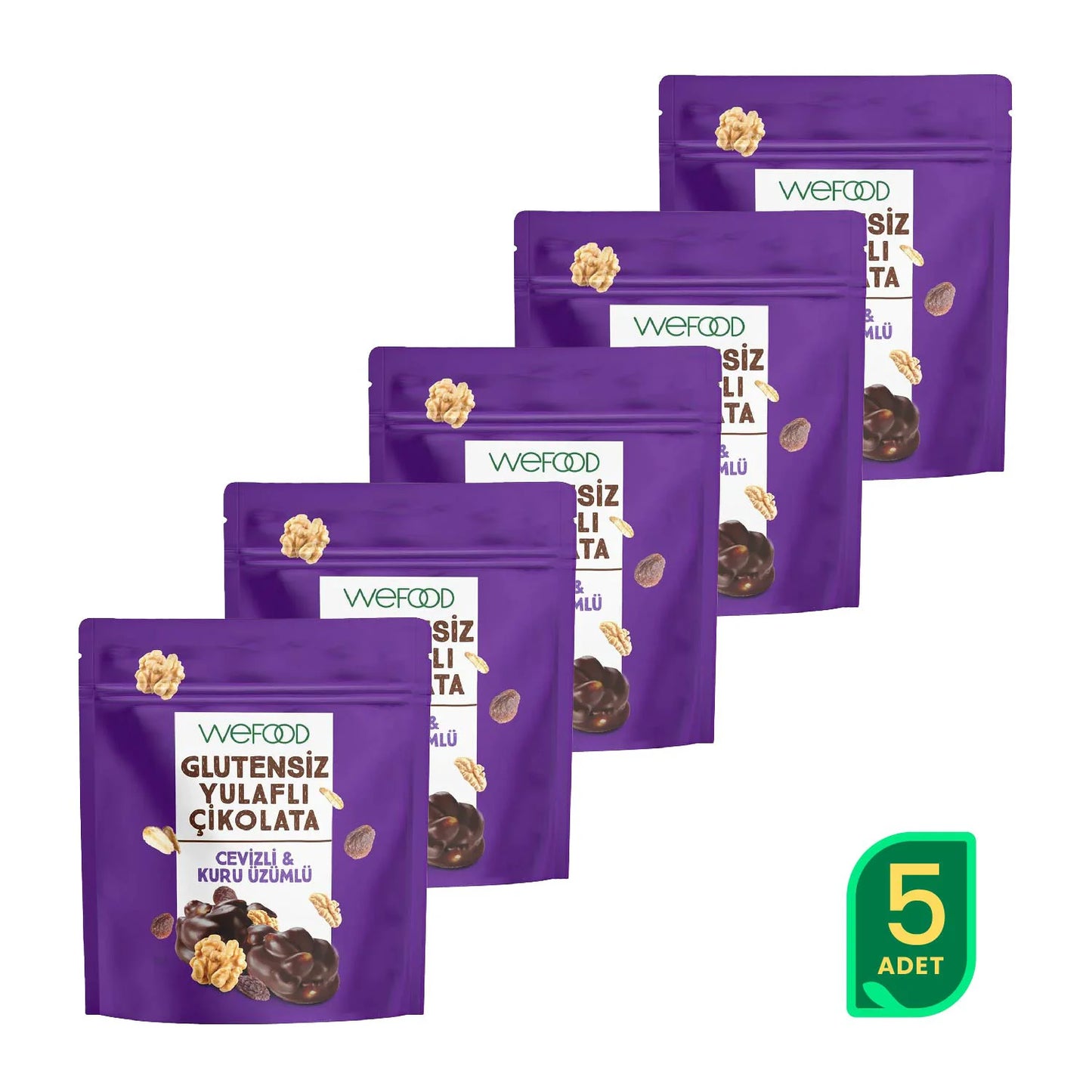 Wefood Glutensiz Yulaflı Çikolata Cevizli & Kuru Üzümlü 40 gr 5'li