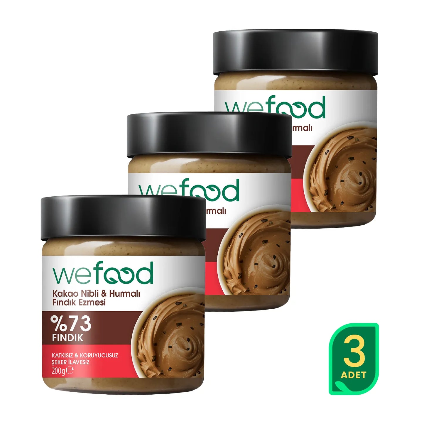 Wefood Kakao Nibli Hurmalı Fındık Ezmesi 200 gr 3'lü