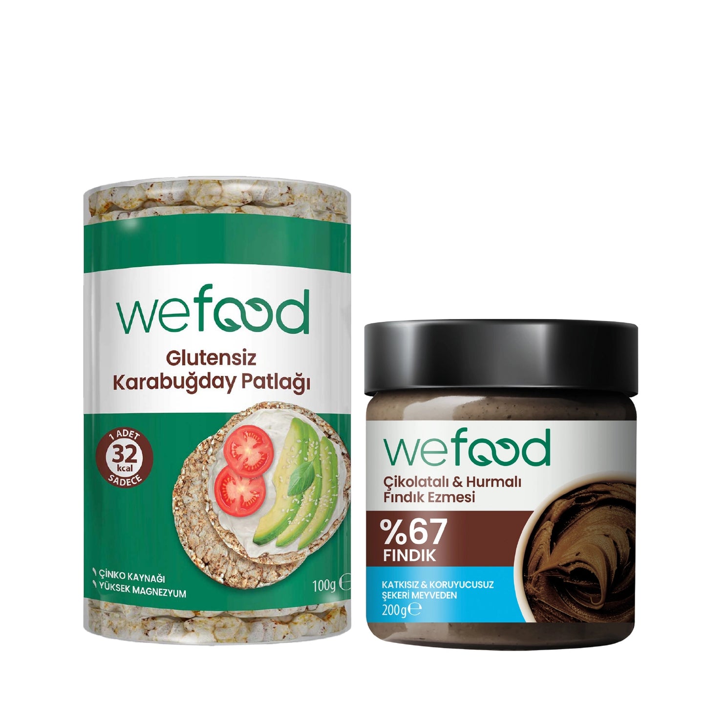 Wefood Çikolatalı Hurmalı Fındık Ezmesi 200 gr + Wefood Glutensiz Karabuğday Patlağı 100 gr