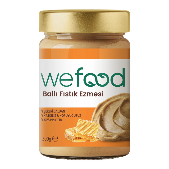 Wefood Şeker İlavesiz Ham Ballı Fıstık Ezmesi 300 gr (Fıstık Parçacıklı)