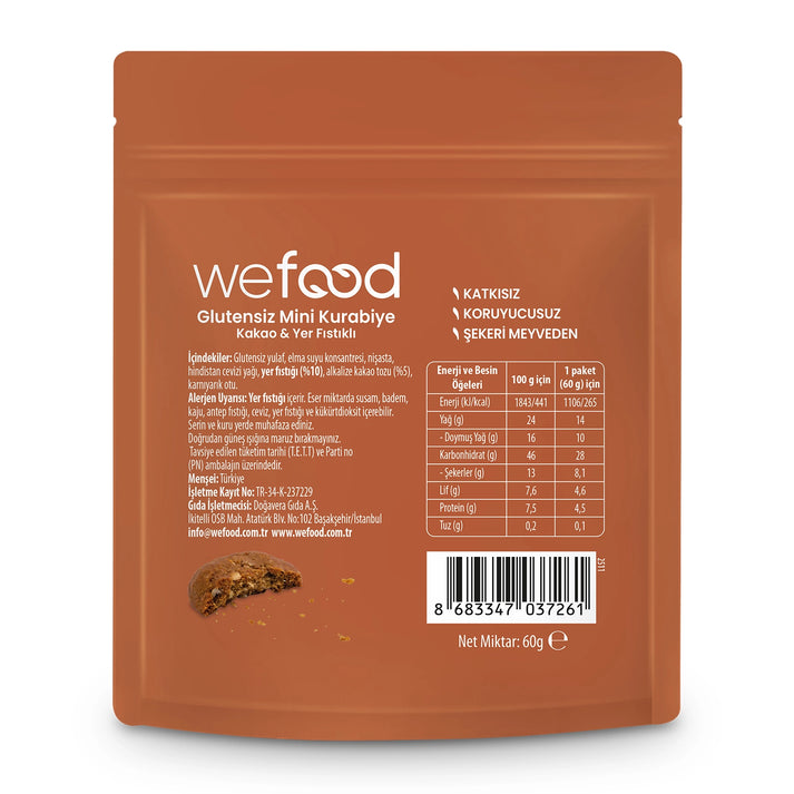 Wefood Glutensiz Mini Kurabiye Kakao & Yer Fıstıklı 60 g 5'li
