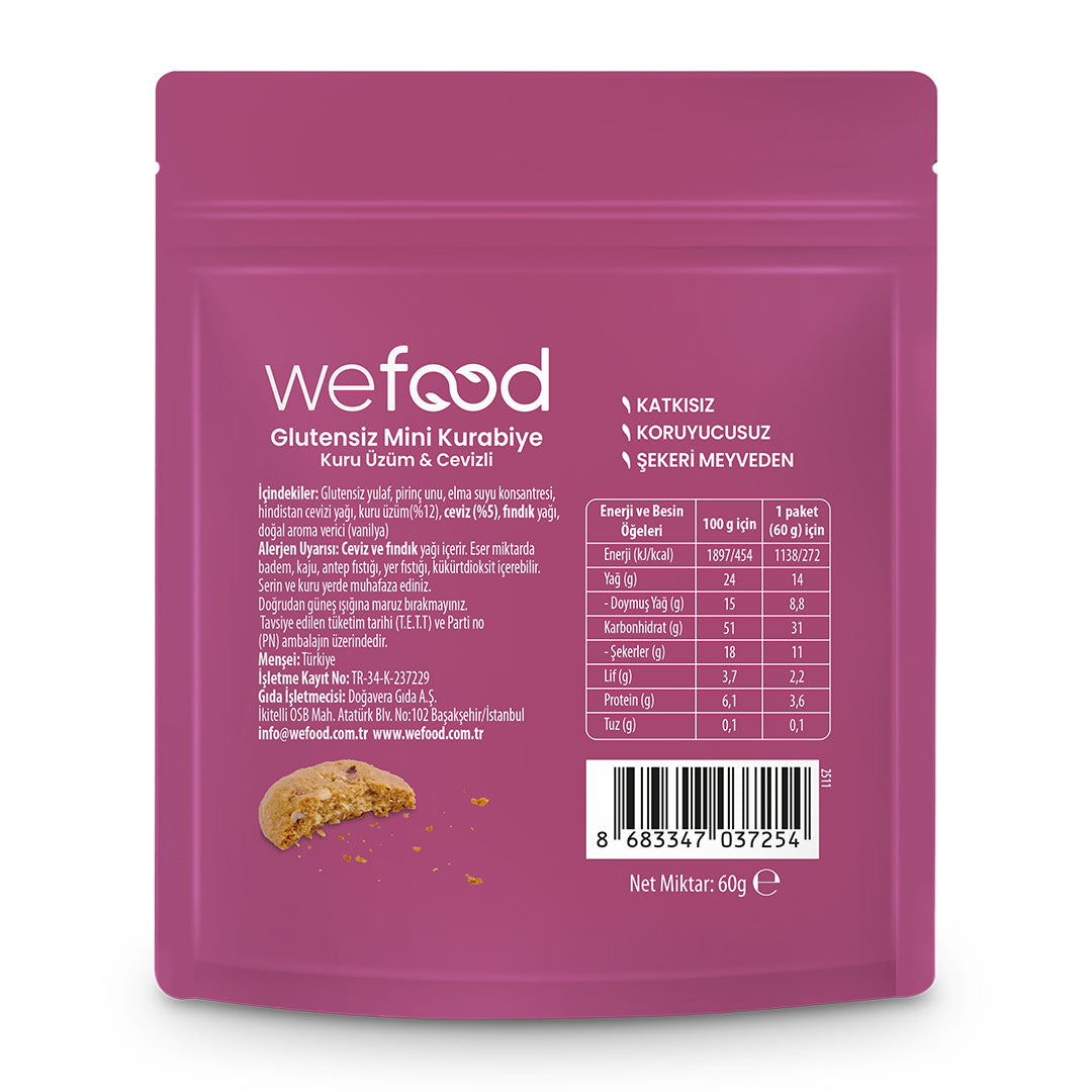 Wefood Glutensiz Mini Kurabiye Kuru Üzüm & Cevizli 60 g 5'li