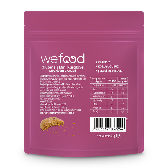 Wefood Glutensiz Mini Kurabiye Kuru Üzüm & Cevizli 60 g 5'li