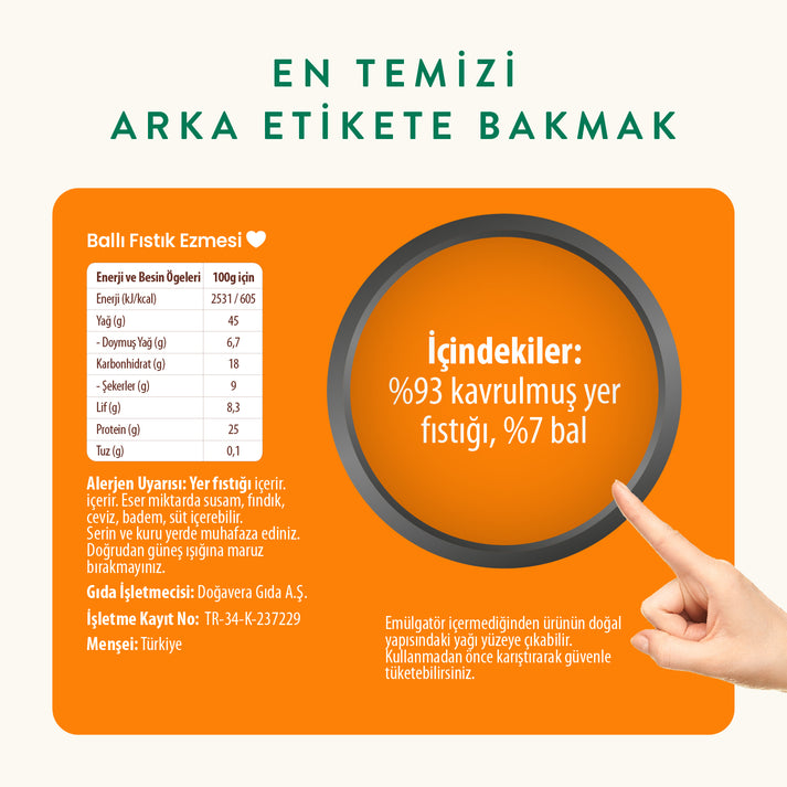 Wefood Şeker İlavesiz Ham Ballı Fıstık Ezmesi 300 gr (Fıstık Parçacıklı)