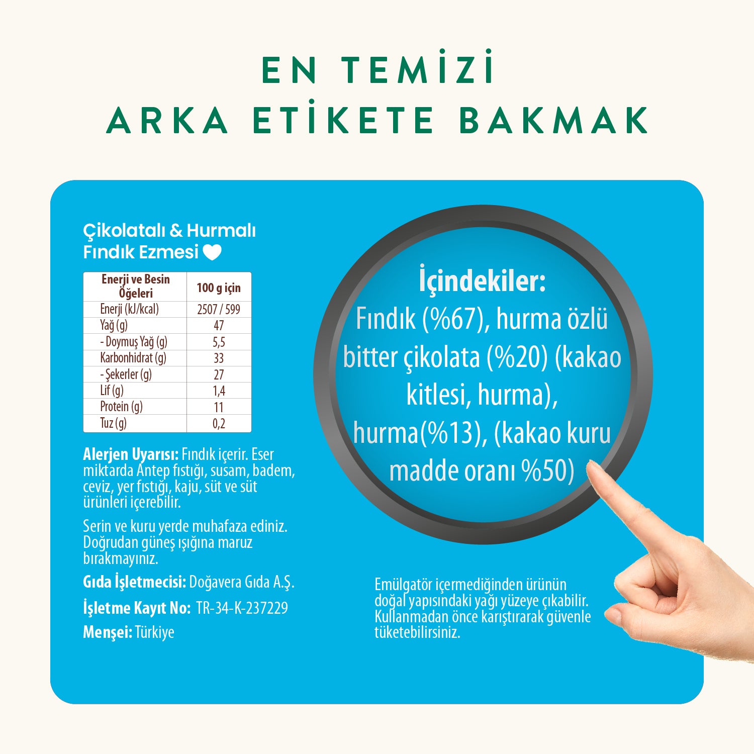Wefood Çikolatalı Hurmalı Fındık Ezmesi (Şekersiz, Katkısız) 200 gr