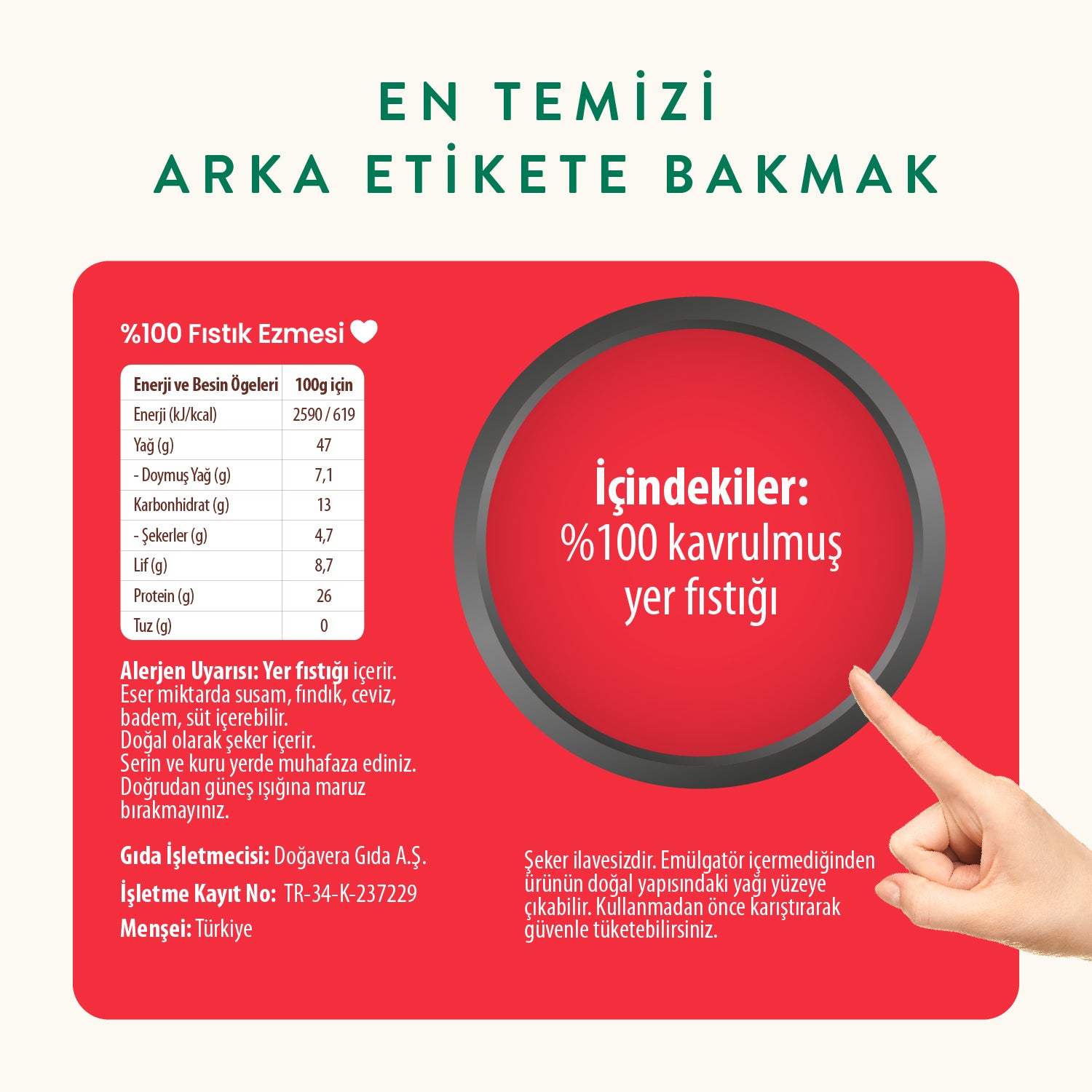 Wefood Şekersiz Sade %100 Fıstık Ezmesi 300 gr