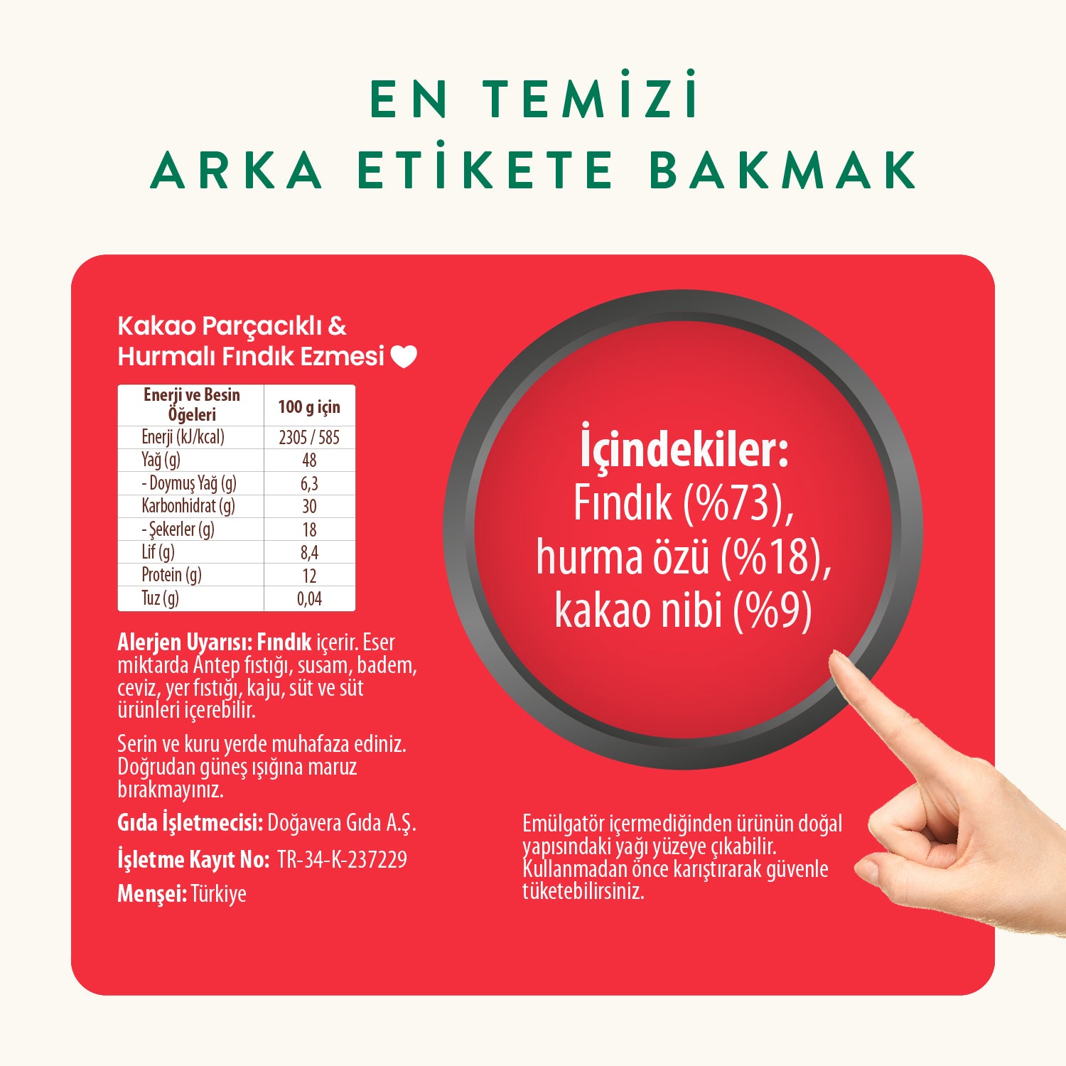 Wefood Kakao Parçacıklı & Hurmalı Fındık Ezmesi 200 gr