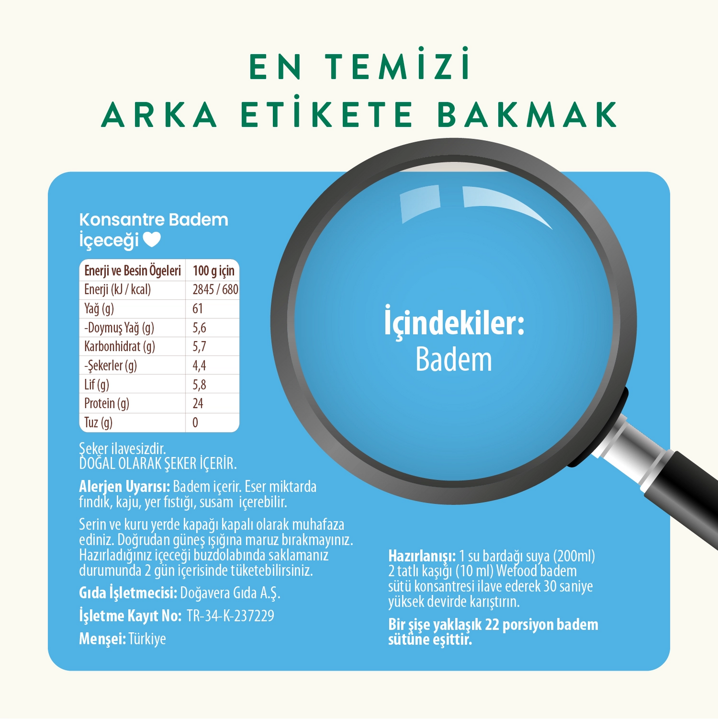 Wefood Konsantre Badem İçeceği (%100 Badem) 220 gr