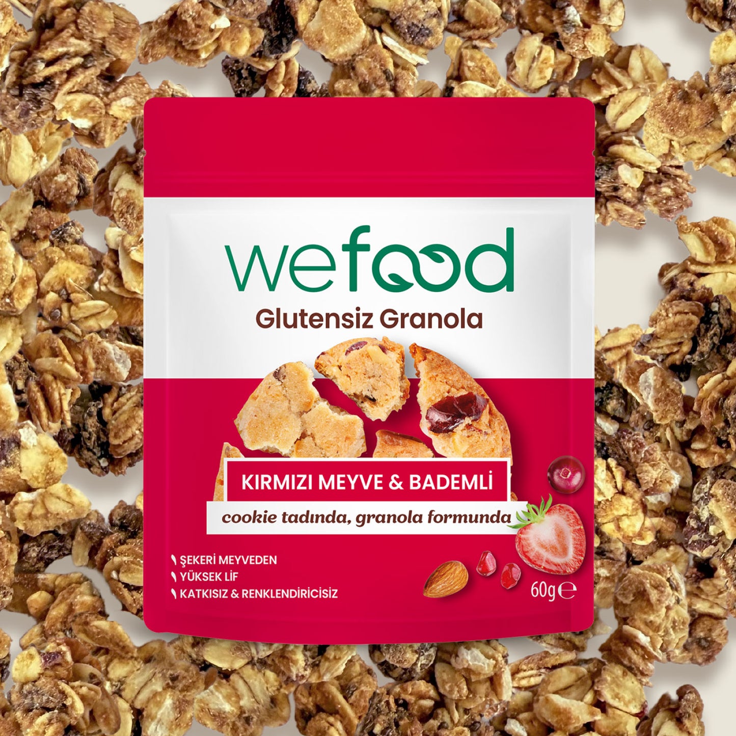 Wefood Glutensiz Granola Bites Kırmızı Meyve & Bademli 60 gr
