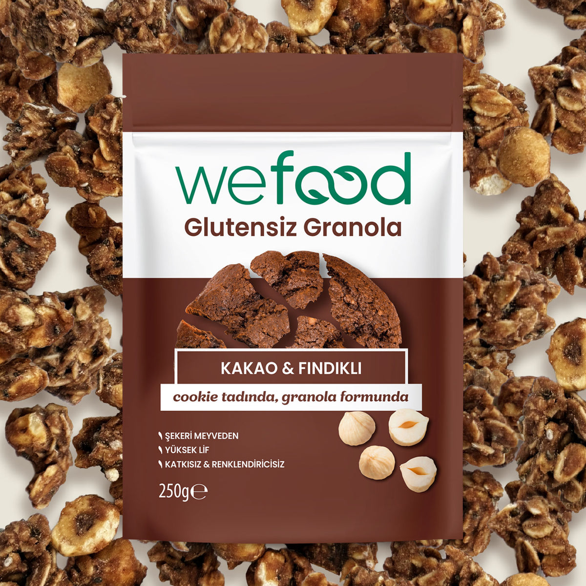 Wefood Glutensiz Granola Kakao & Fındıklı 250 gr 3'lü