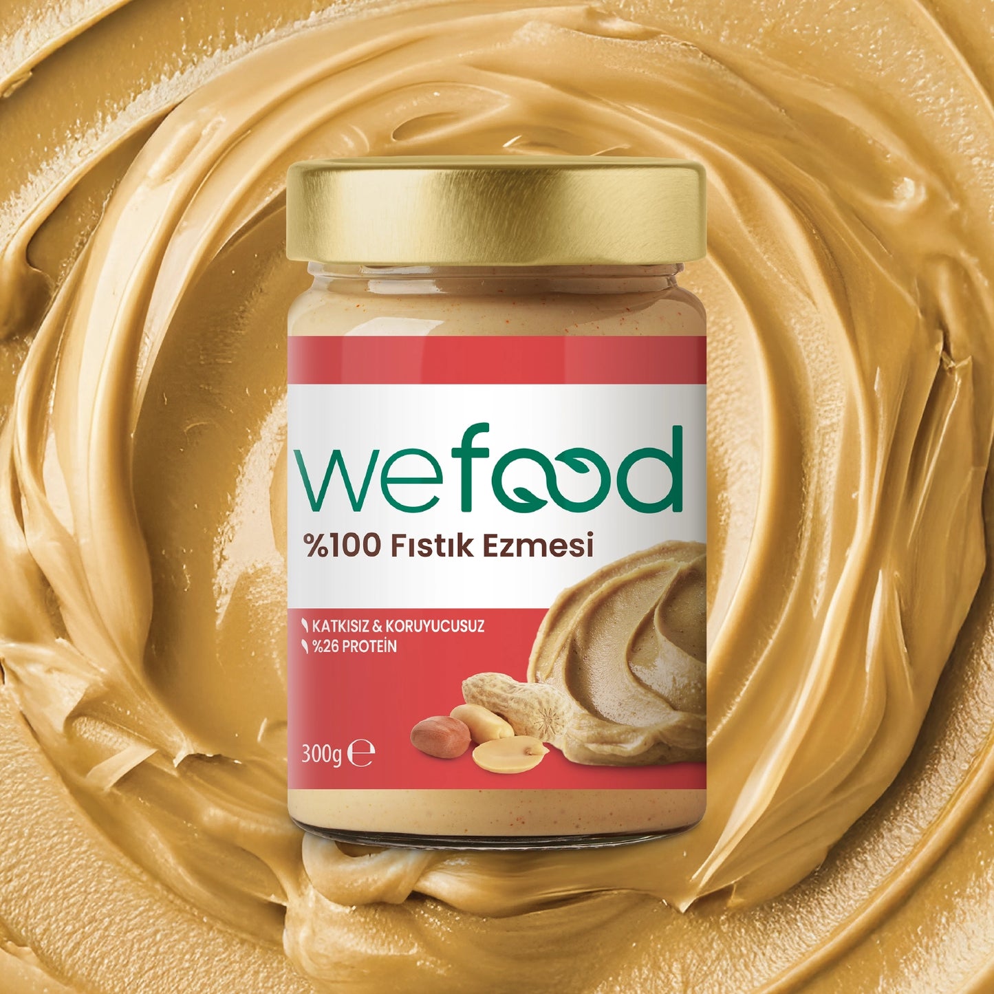 Wefood Şekersiz Sade %100 Fıstık Ezmesi 300 gr