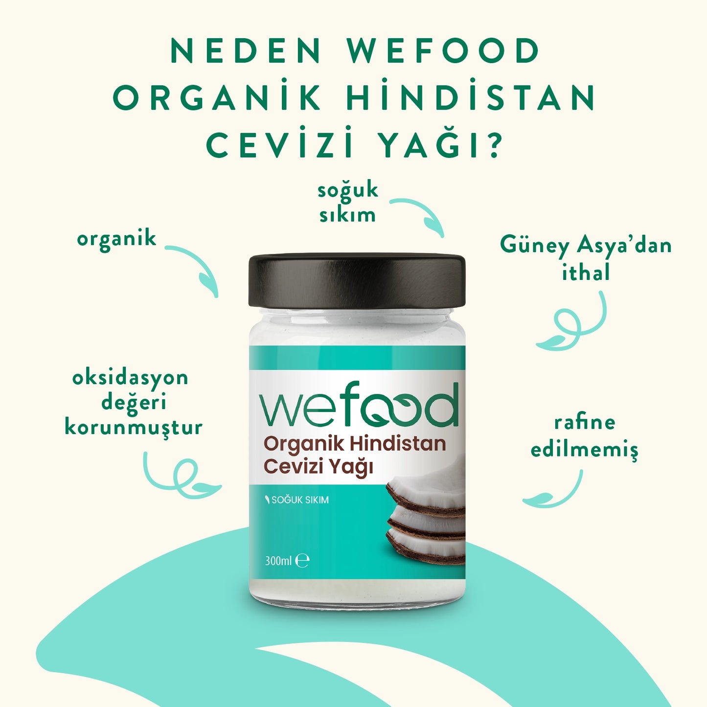 Wefood Organik Hindistan Cevizi Yağı 300 ml (Soğuk Sıkım)