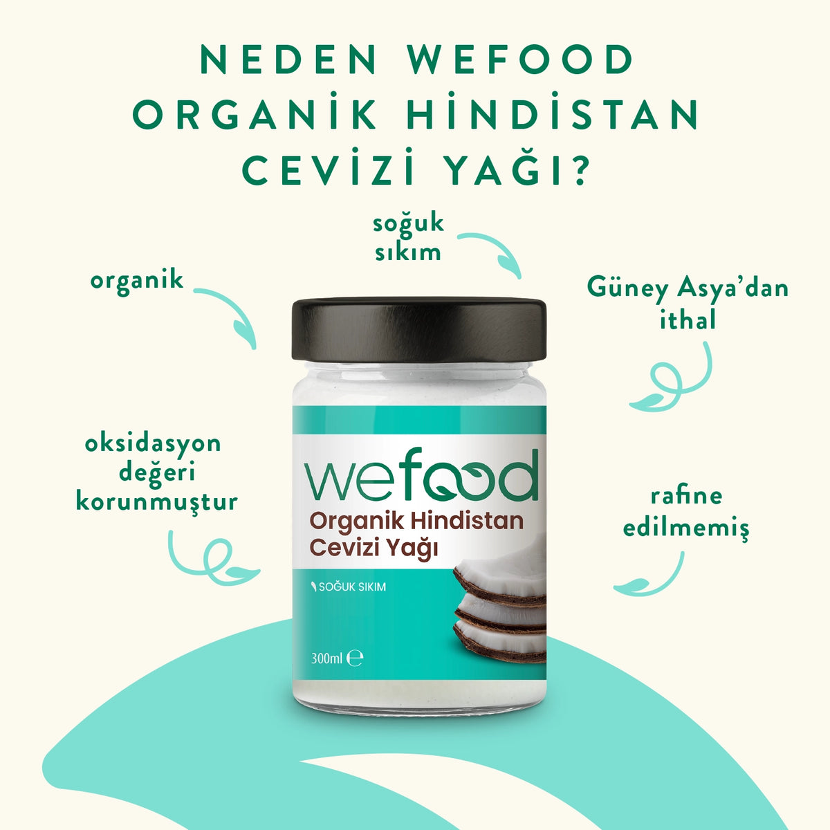 Wefood Organik Hindistan Cevizi Yağı 300 ml (Soğuk Sıkım)