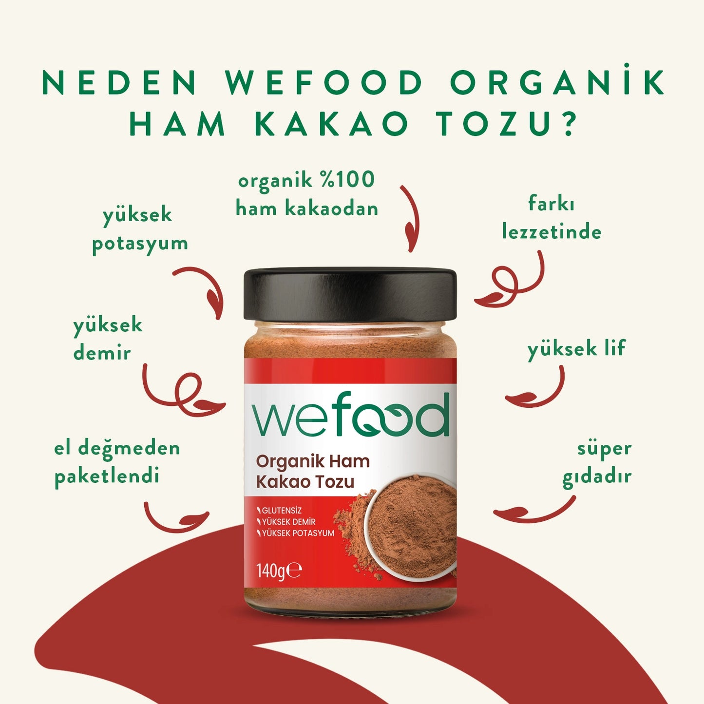 Wefood Organik Ham Kakao Tozu 140 gr