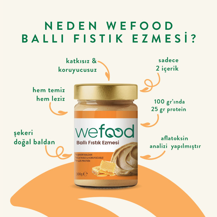 Wefood Şeker İlavesiz Ham Ballı Fıstık Ezmesi 300 gr (Fıstık Parçacıklı)