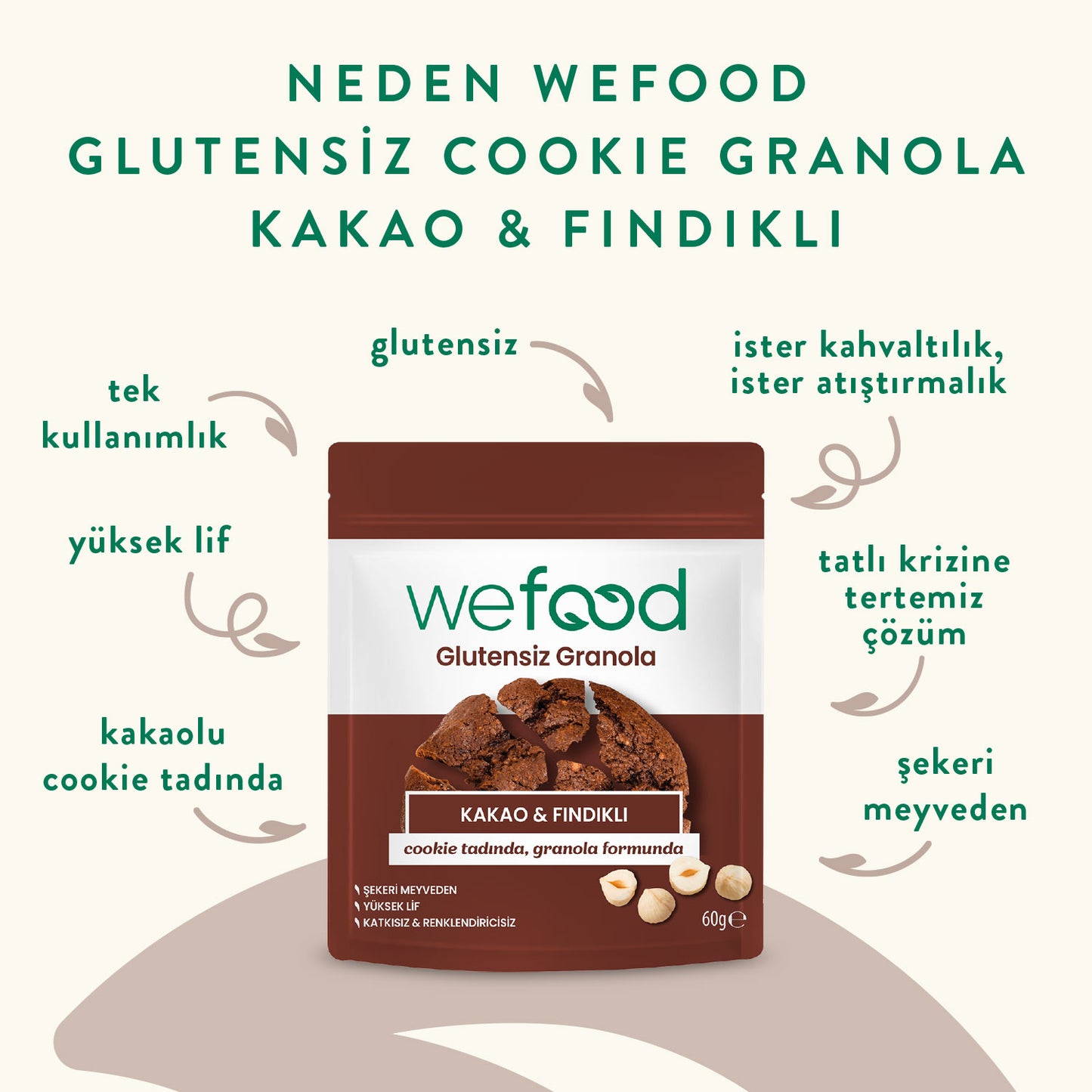 Wefood Glutensiz Granola Bites Kakao & Fındıklı 60 gr