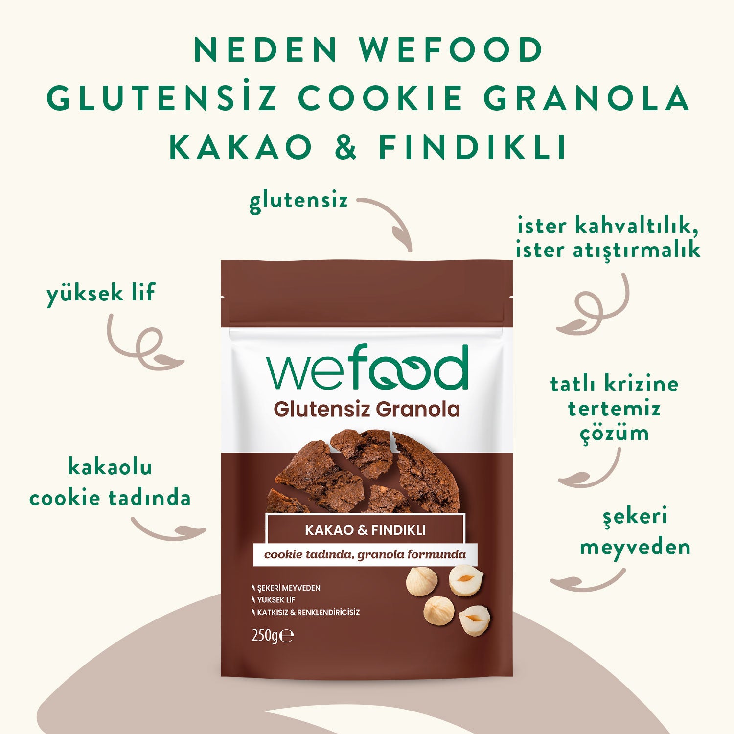 Wefood Glutensiz Granola Kakao & Fındıklı 250 gr