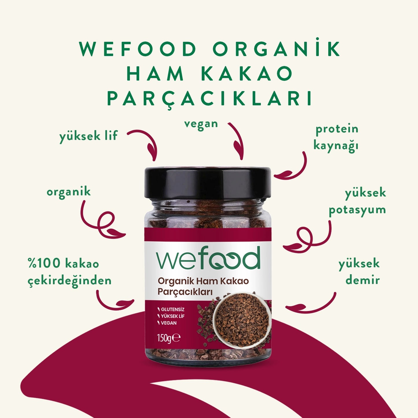Wefood Organik Ham Kakao Parçacıkları 150 gr (Kakao Nibs)