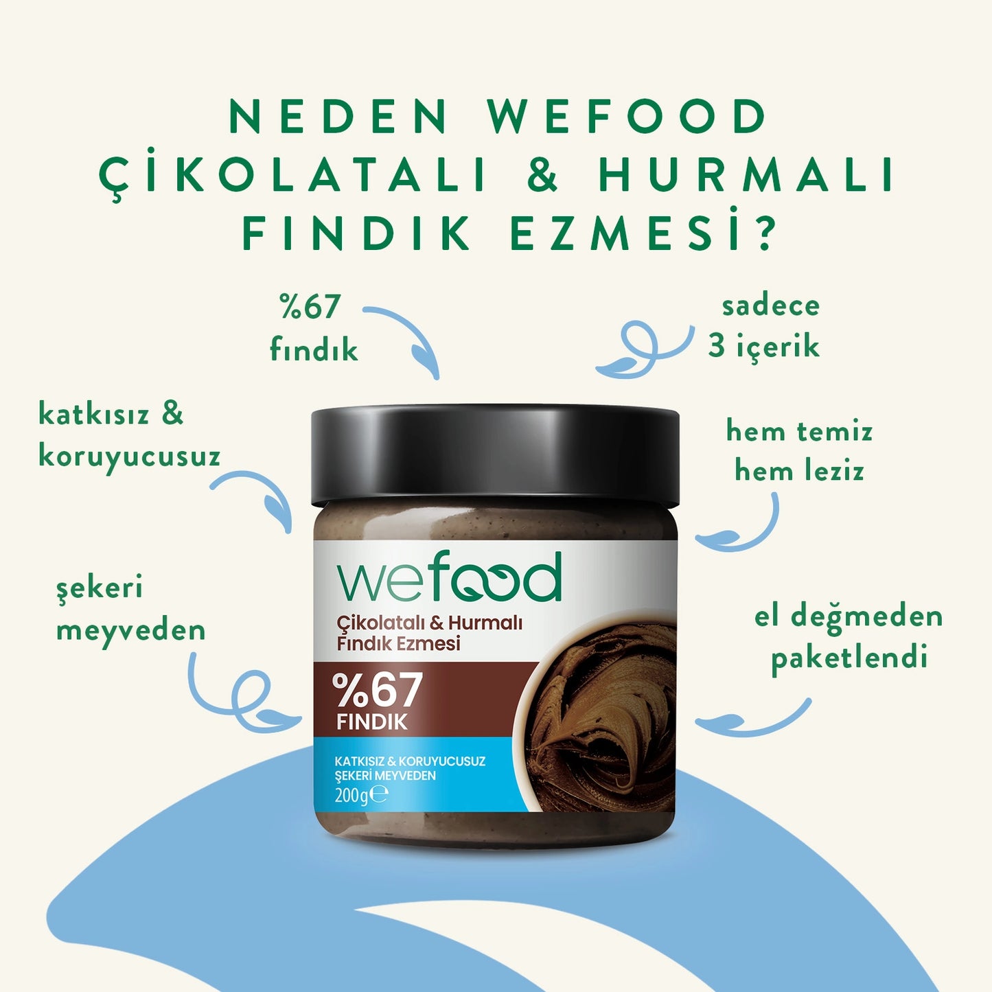 Wefood Çikolatalı Hurmalı Fındık Ezmesi (Şekersiz, Katkısız) 200 gr