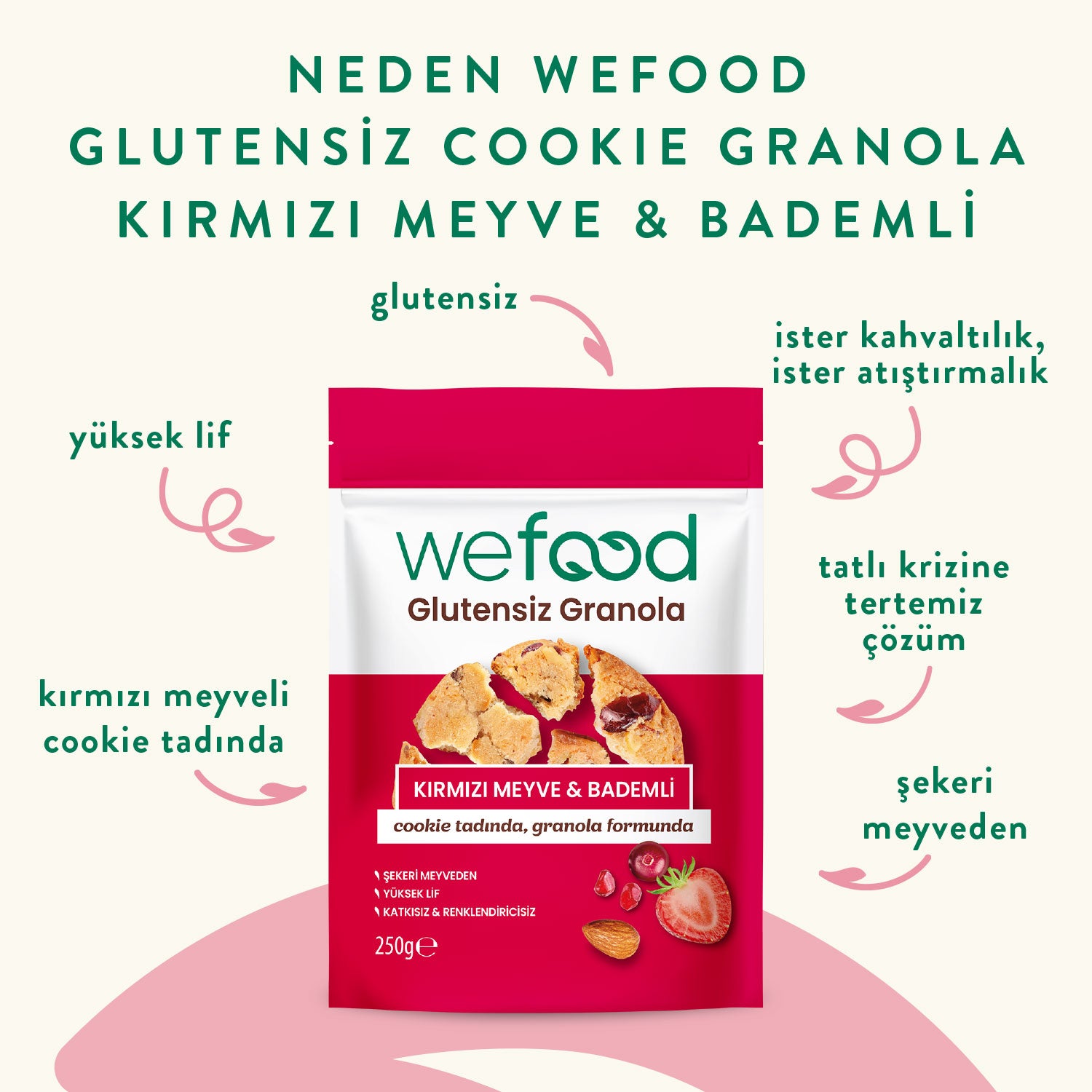 Wefood Glutensiz Granola Kırmızı Meyve & Bademli 250 gr