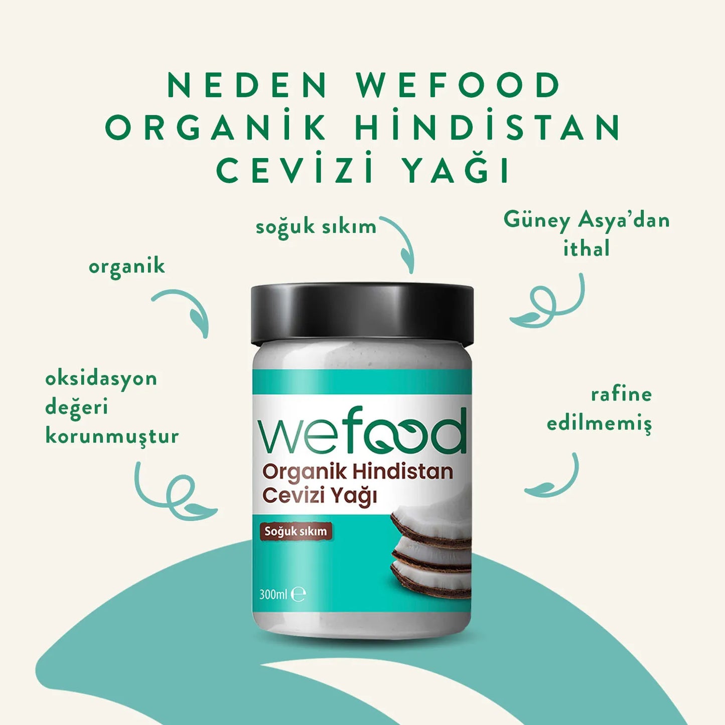 Wefood Organik Hindistan Cevizi Yağı 300 ml (Soğuk Sıkım)