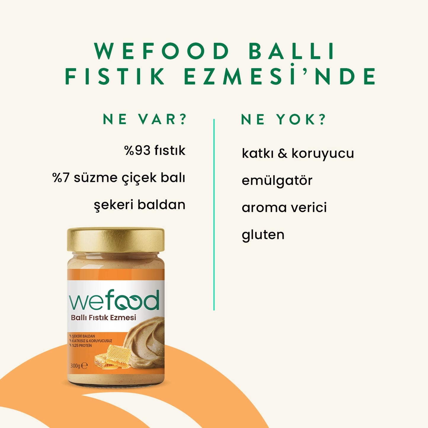 Wefood Şekersiz Ham Ballı Fıstık Ezmesi 300 gr (Fıstık Parçacıklı)