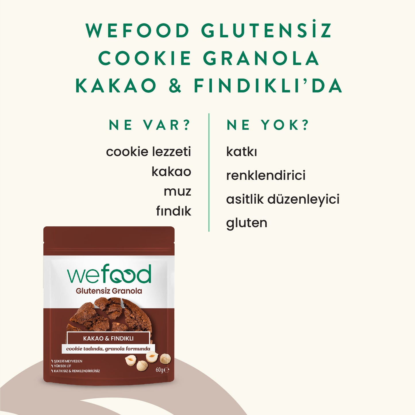 Wefood Glutensiz Granola Bites Kakao & Fındıklı 60 gr