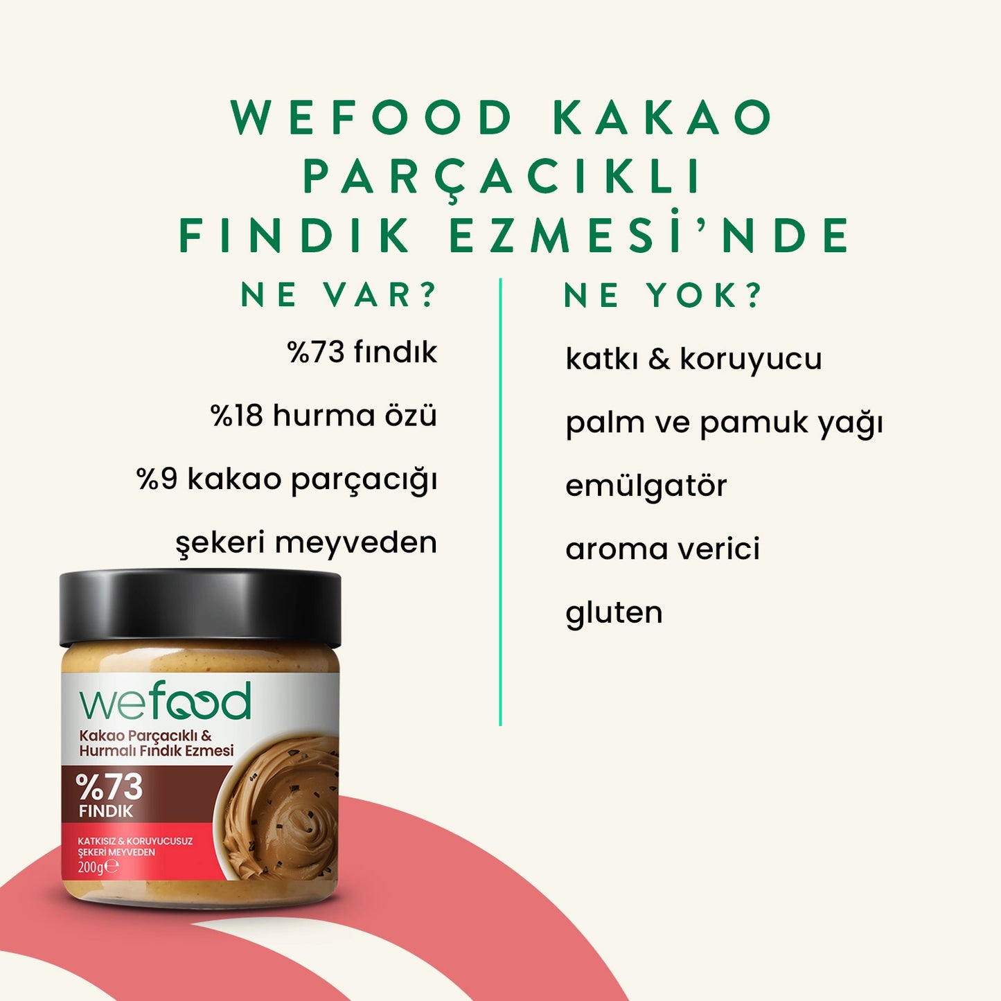 Wefood Kakao Parçacıklı Hurmalı Fındık Ezmesi 200 gr 3'lü