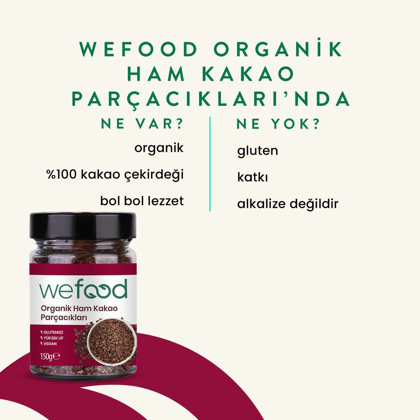 Wefood Organik Ham Kakao Parçacıkları 150 gr (Kakao Nibs)