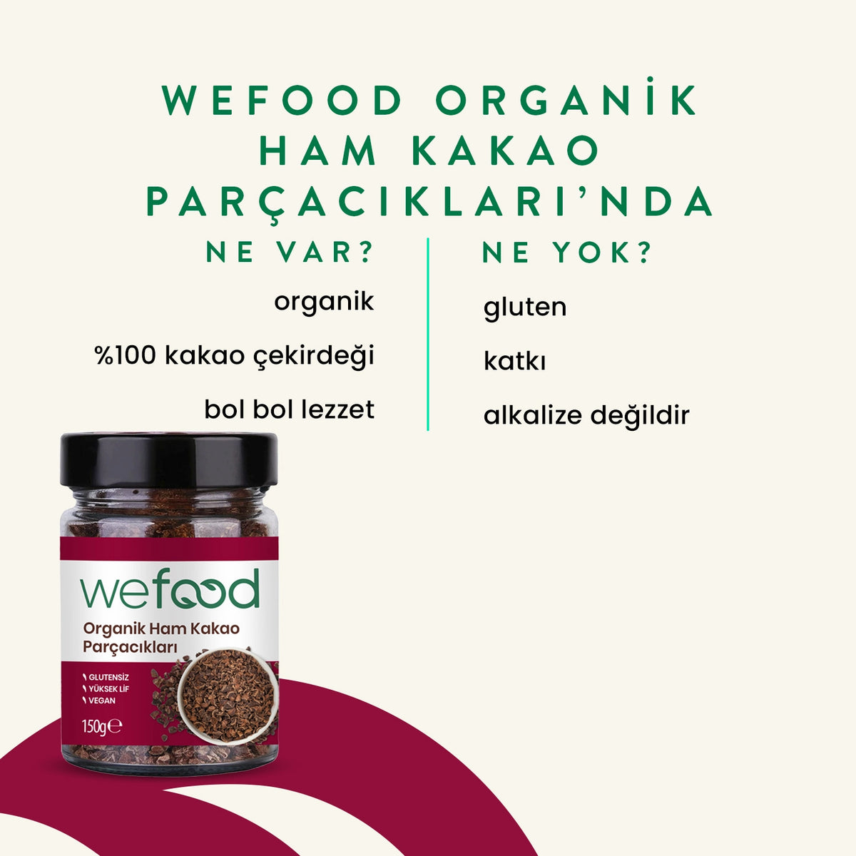 Wefood Organik Ham Kakao Parçacıkları 150 gr (Kakao Nibs)