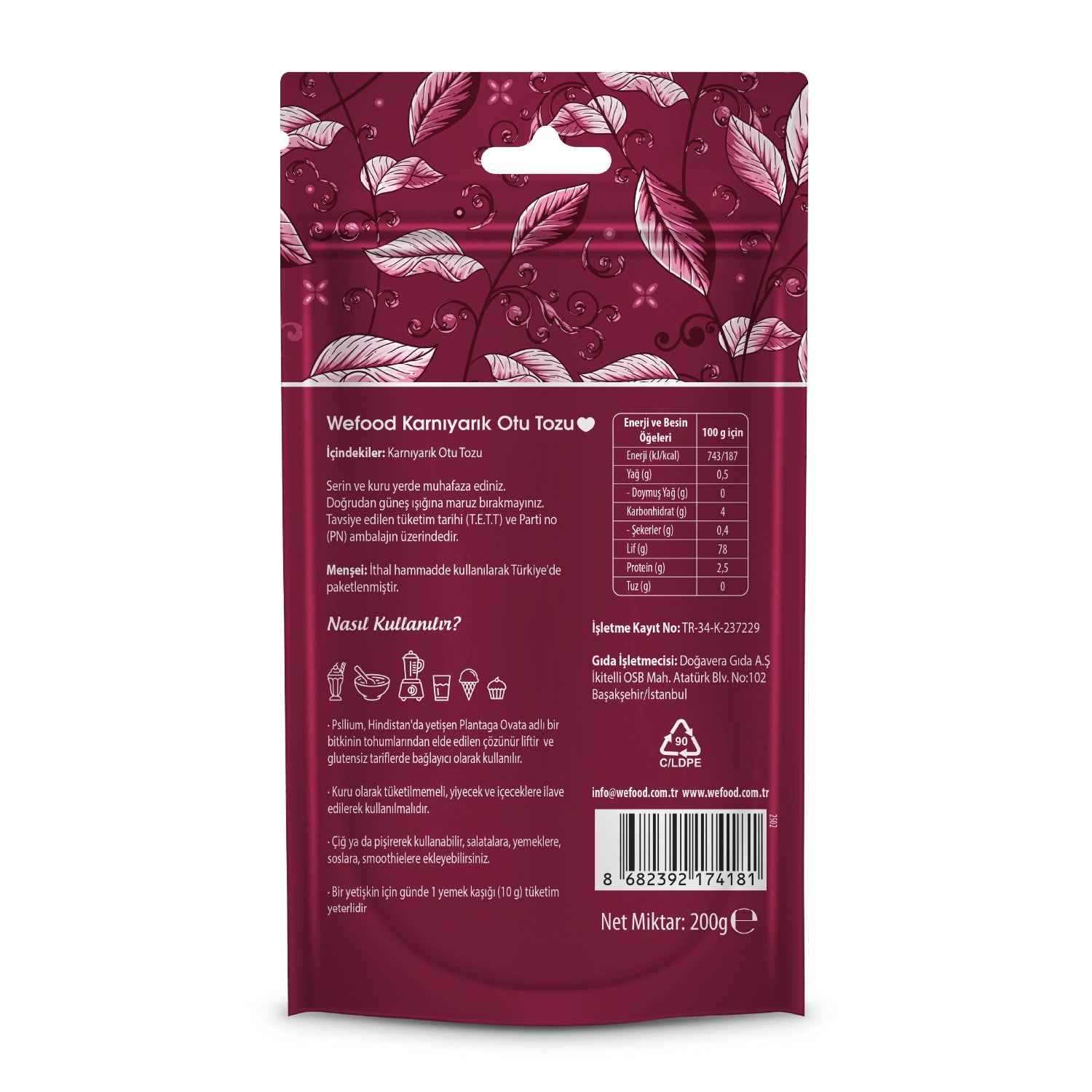 Wefood  Karnıyarık Otu (Psyllium) Tozu 200 gr