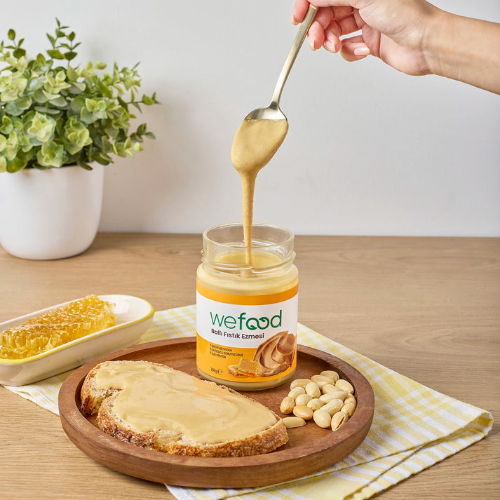 Wefood Şeker İlavesiz Ham Ballı Fıstık Ezmesi 300 gr (Fıstık Parçacıklı)
