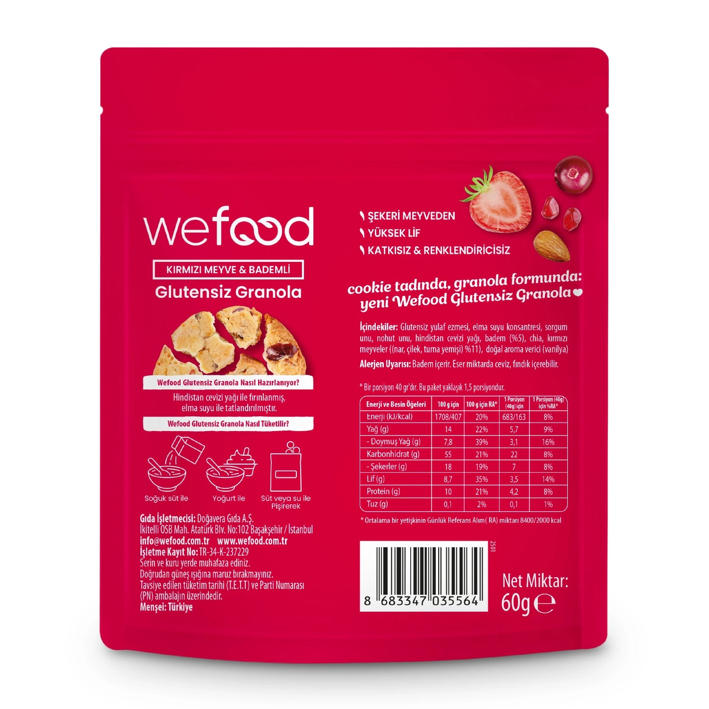Wefood Glutensiz Granola Bites Kırmızı Meyve & Bademli 60 gr