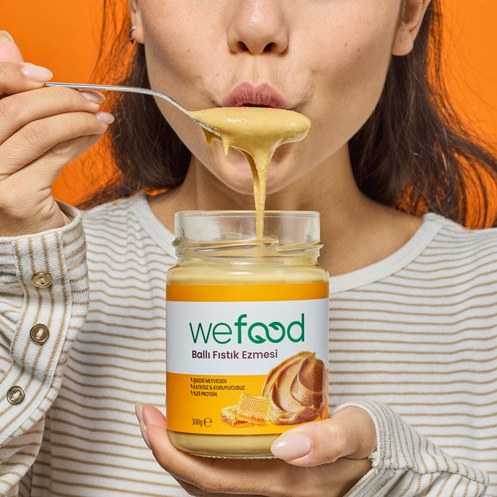 Wefood Şeker İlavesiz Ham Ballı Fıstık Ezmesi 300 gr (Fıstık Parçacıklı)