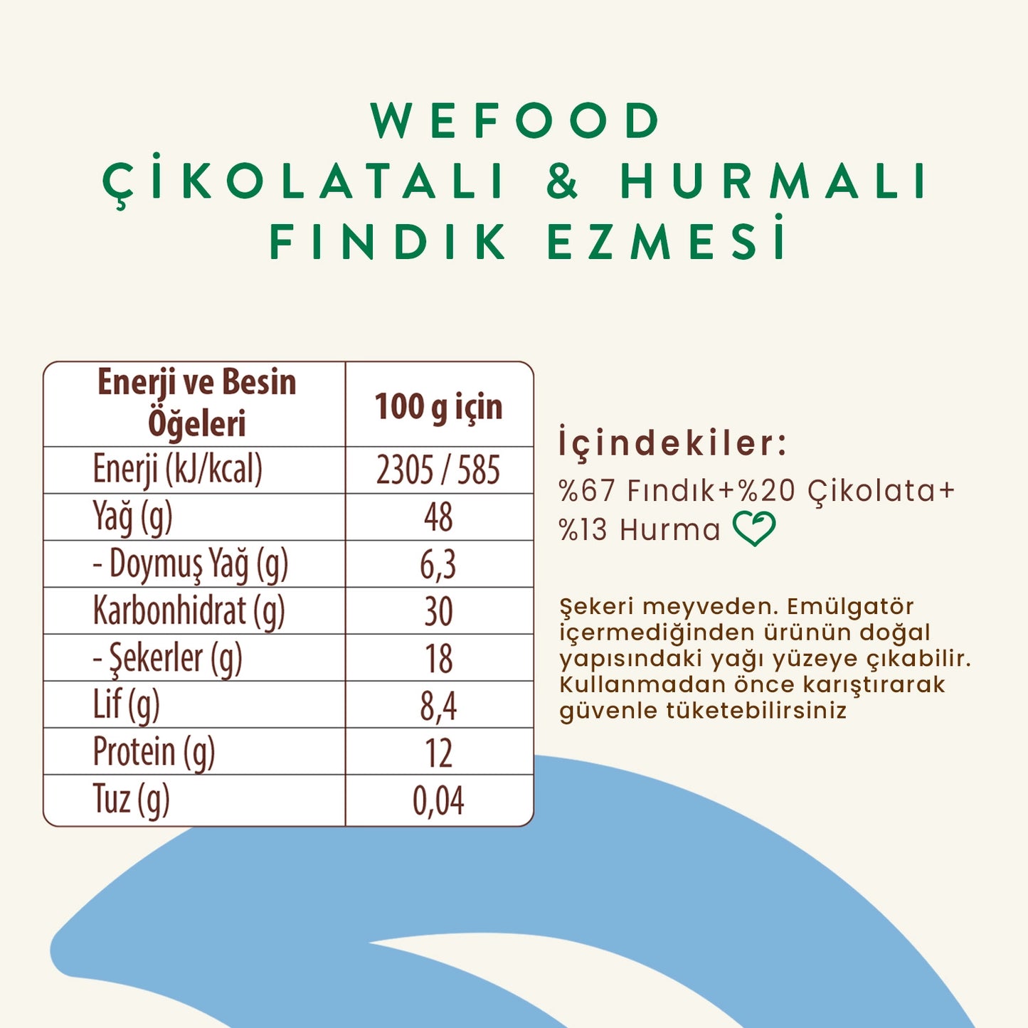 Wefood Çikolatalı Hurmalı Fındık Ezmesi (Şekersiz, Katkısız) 200 gr