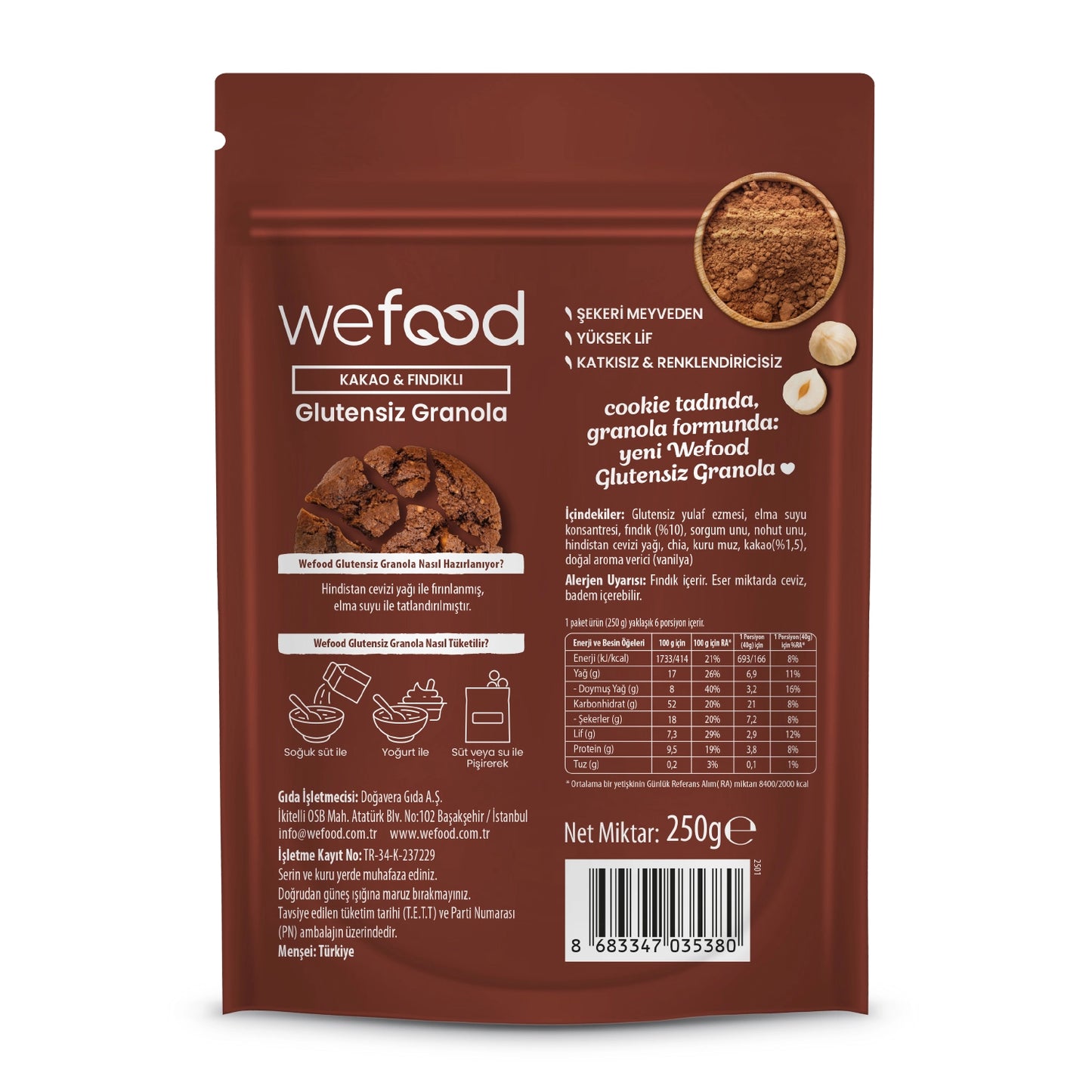 Wefood Glutensiz Granola Kakao & Fındıklı 250 gr