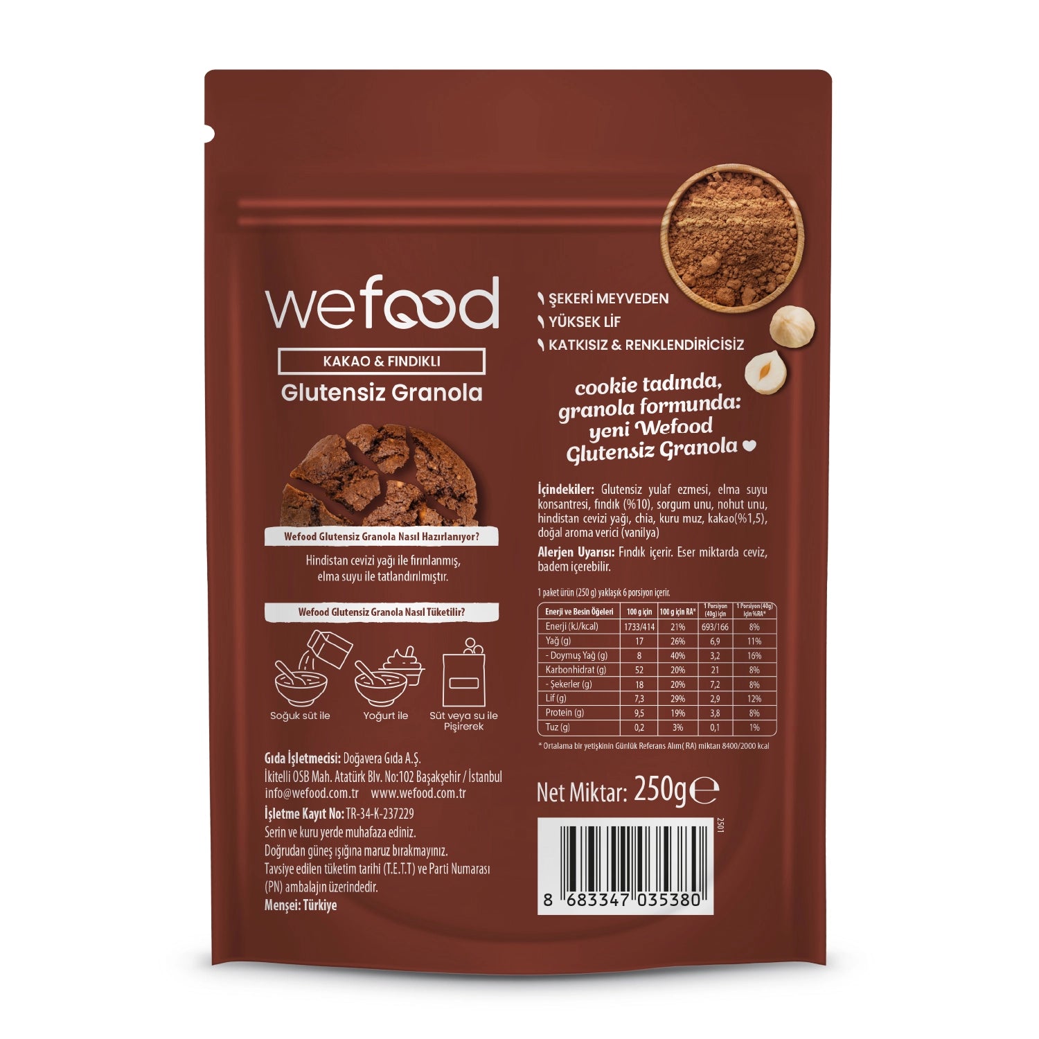Wefood Glutensiz Granola Kakao & Fındıklı 250 gr