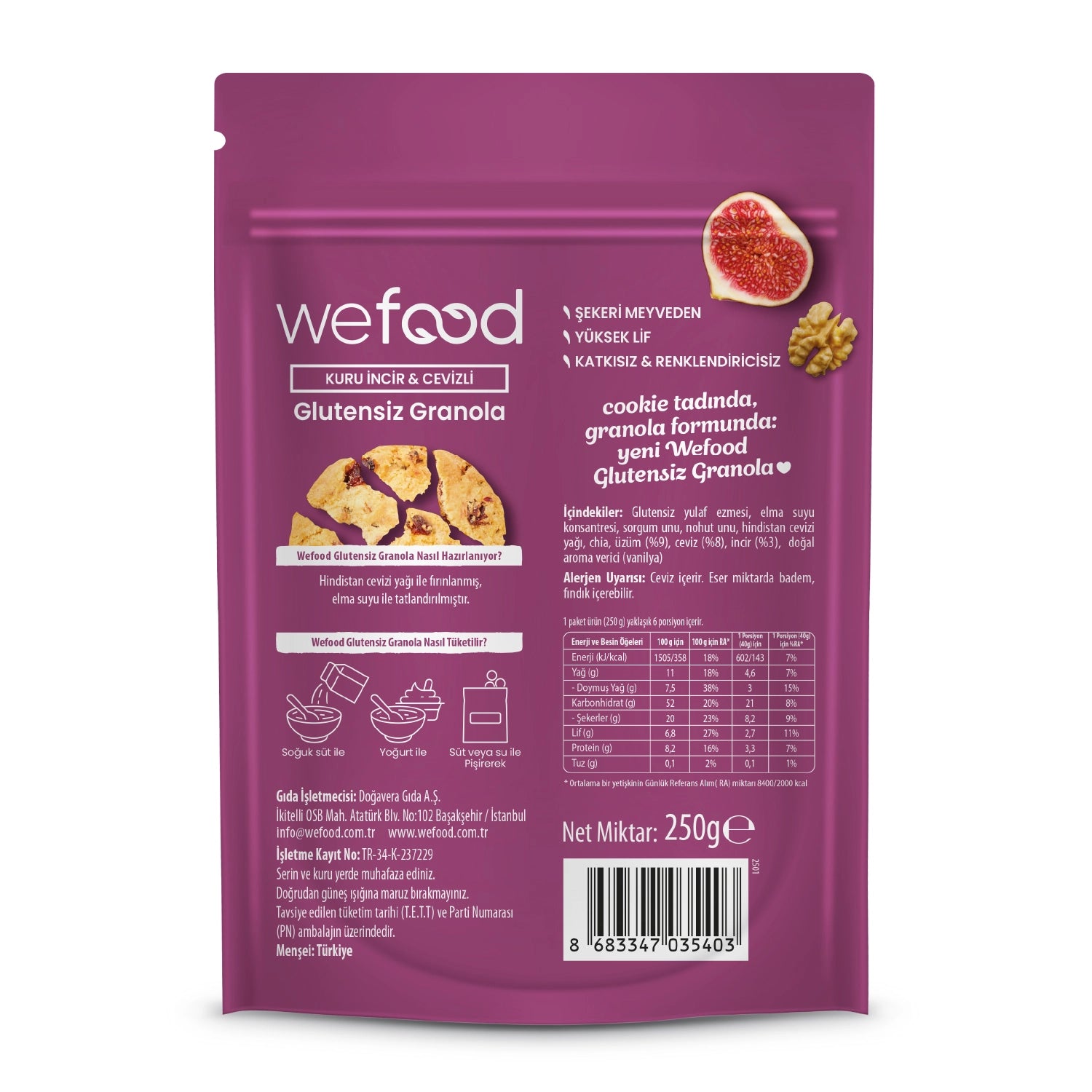 Wefood Glutensiz Granola Kuru İncir & Cevizli 250 gr