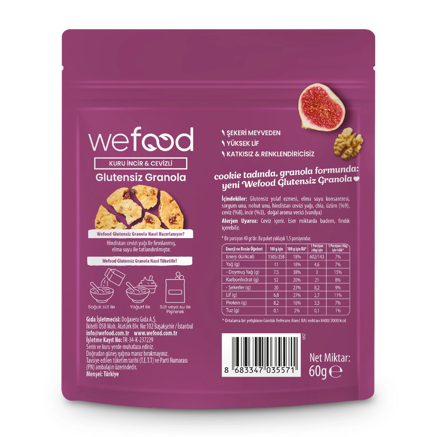 Wefood Glutensiz Granola Bites Kuru İncir & Cevizli 60 gr