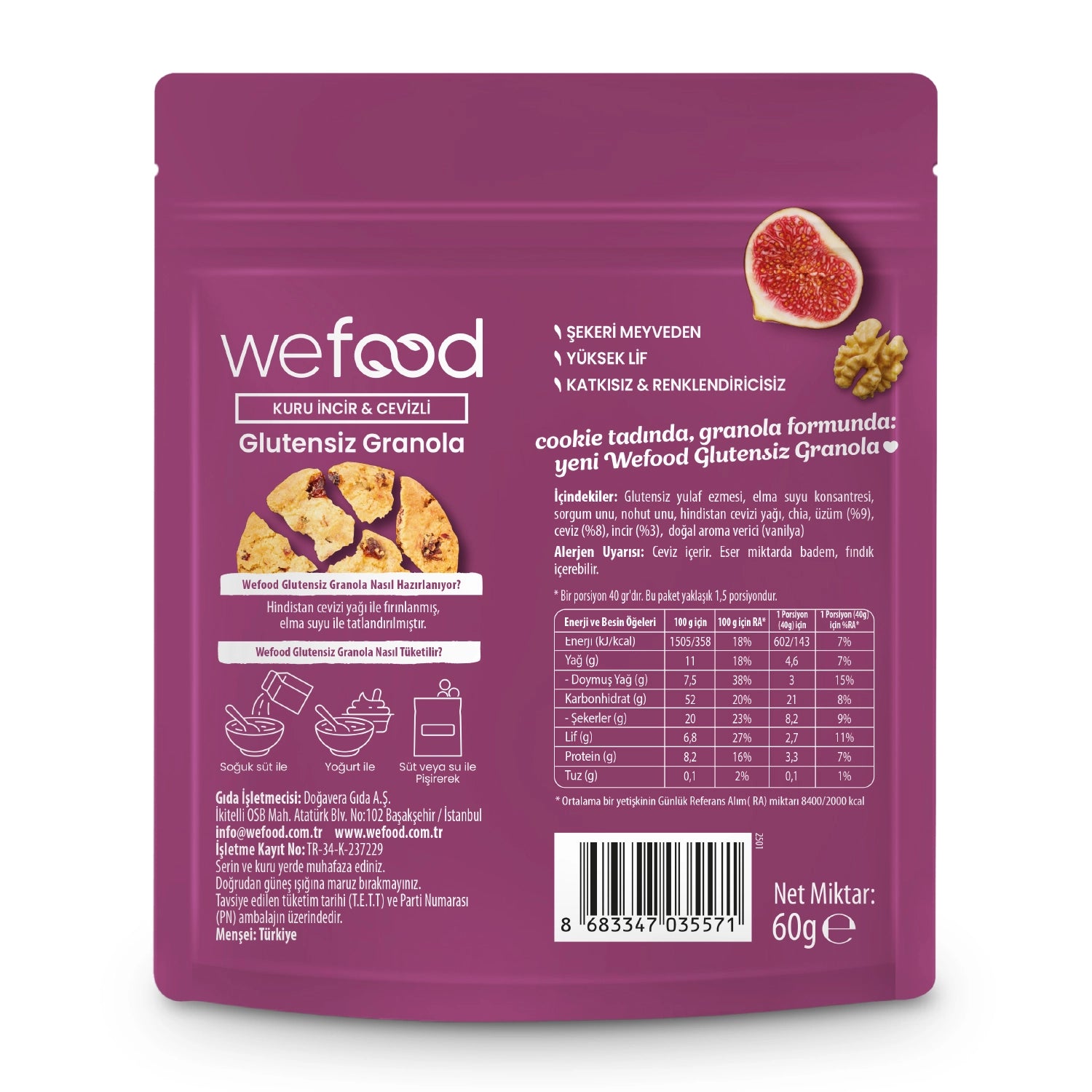 Wefood Glutensiz Granola Bites Kuru İncir & Cevizli 60 gr